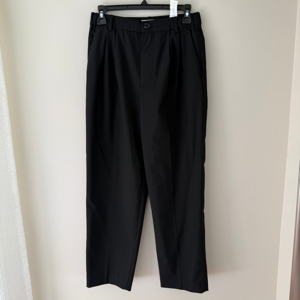 Zara Black Pleated High Waisted Tapered Trousers Elastic Waist Womens XS